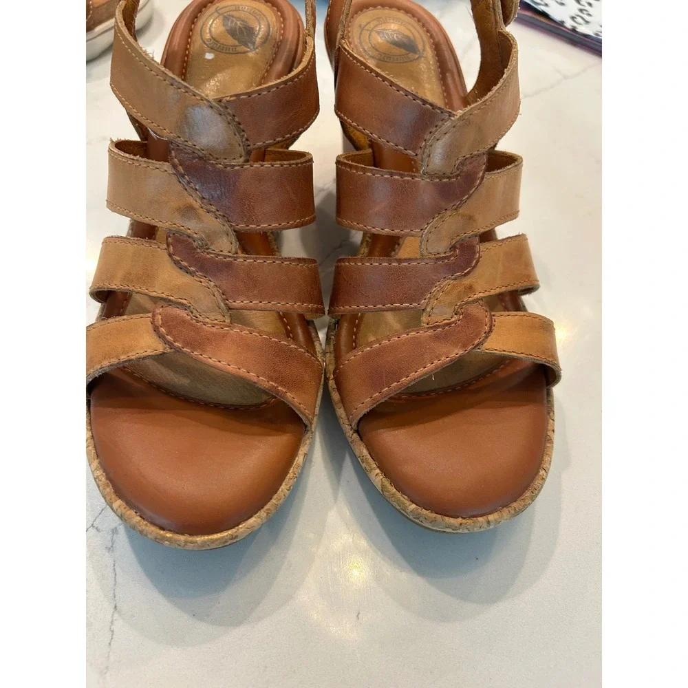 Nurture Wedge Sandals Brown Leather Strappy Cage Cork Platform Summer Shoes 7.5M